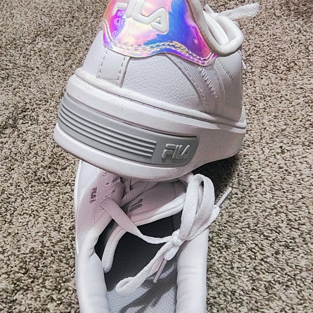 FILA White Sneakers with Iridescent Pink-Blue Heel